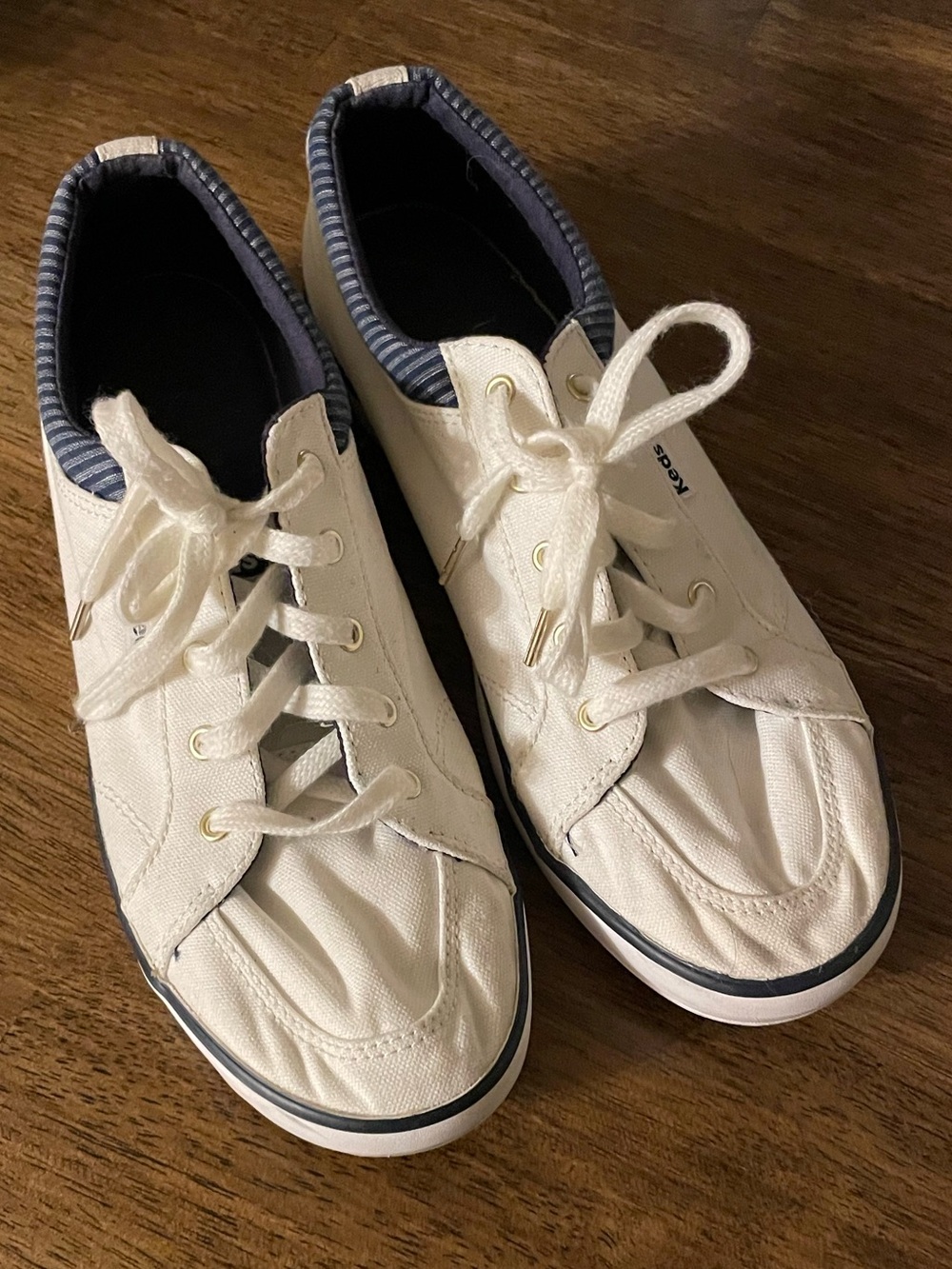 Keds Women’s White & Navy Canvas Lace-Up Sneakers – Size 8